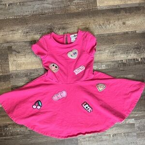 Rare Editions Bright Pink Dress with Fun Patches